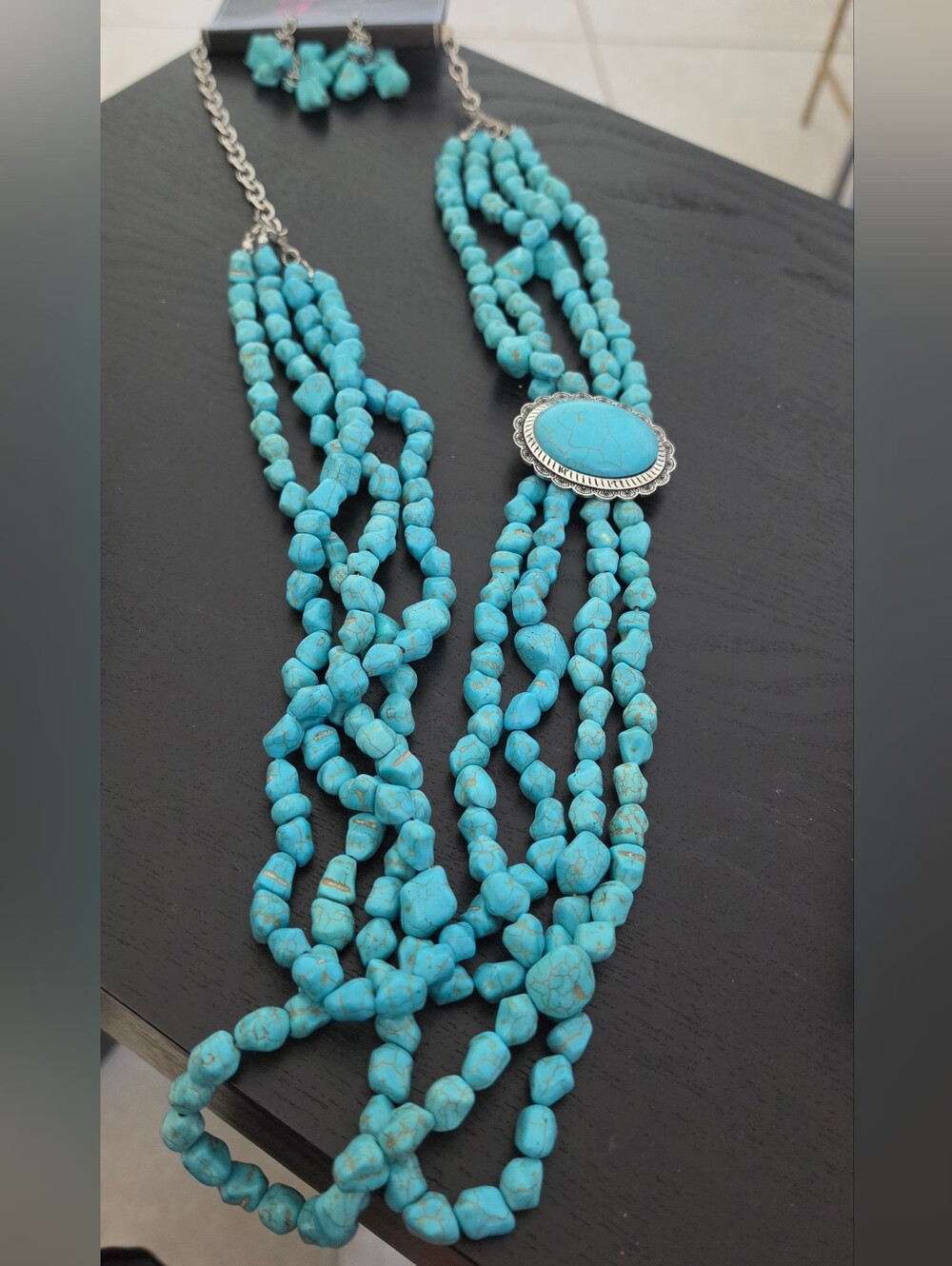 Turquoise Multi-Strand Stone Necklace with Silver Accent
